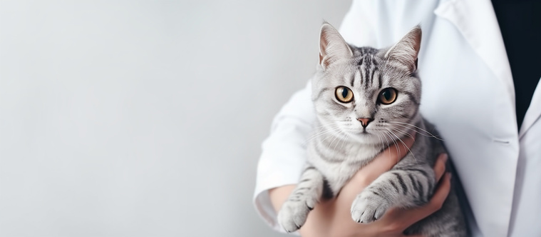 Katze auf Arm vom Tierarzt