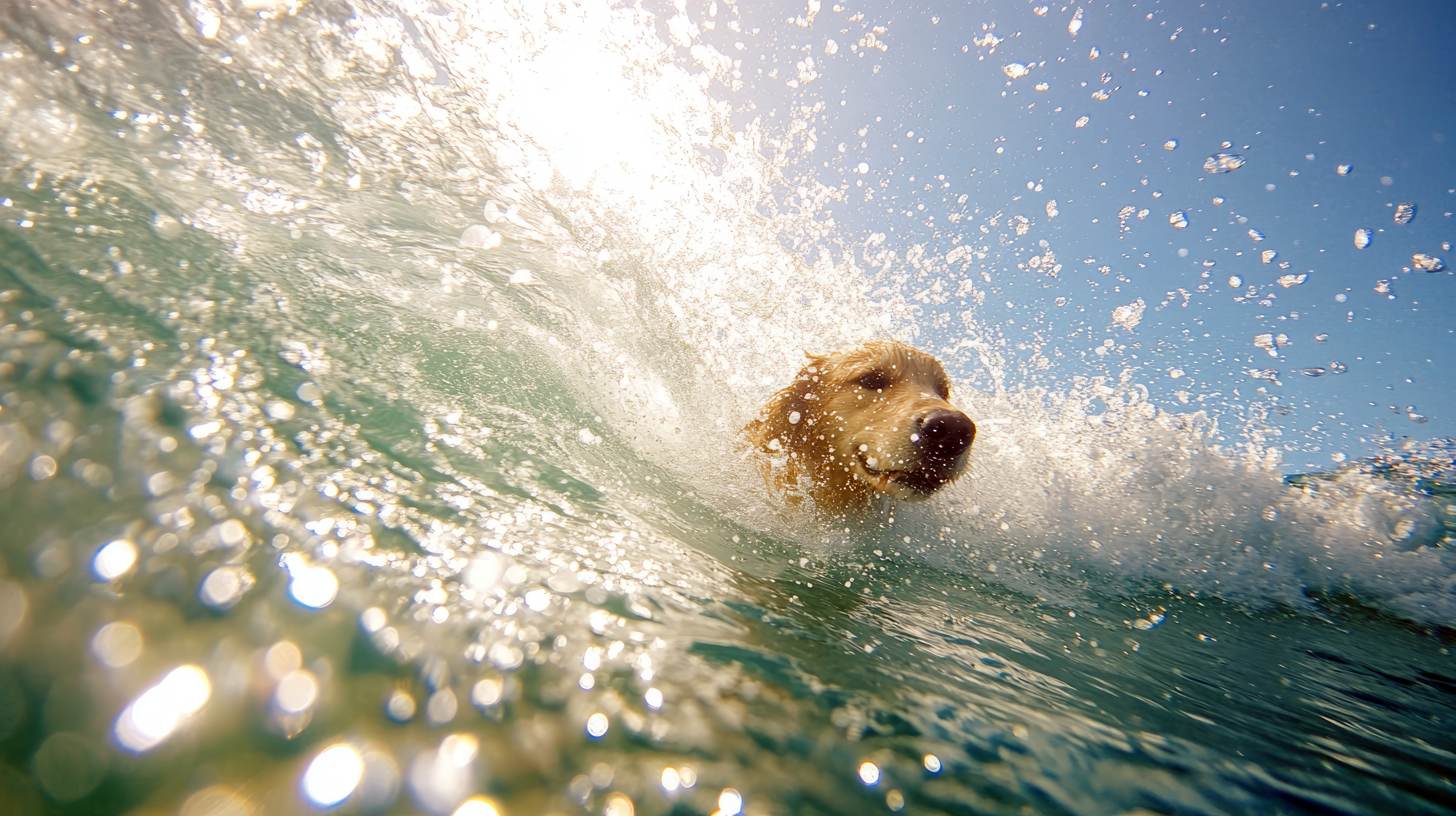 Hund schwimmt im Meer