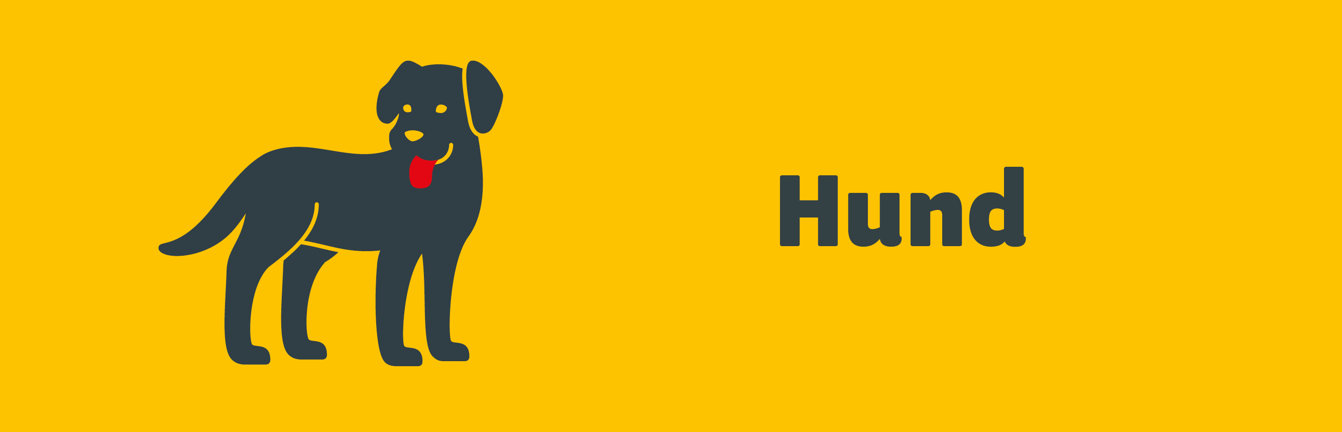 Kategorie Hund mit einem schwarzen Hund auf gelbem Hintergrund