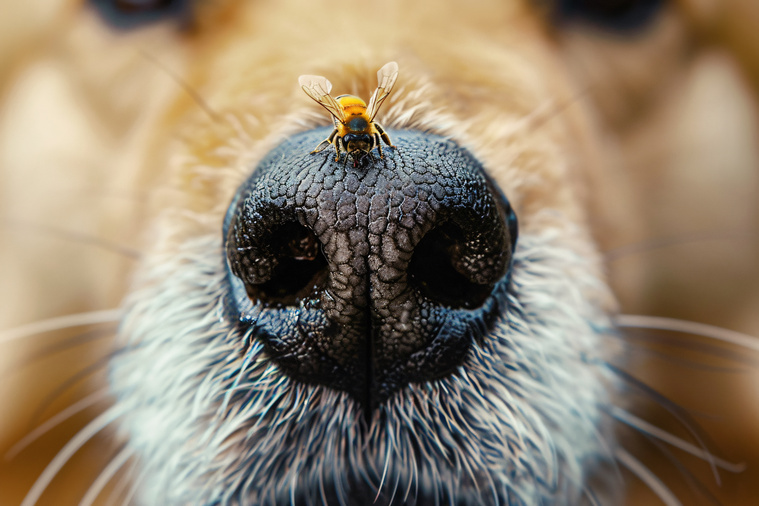 Biene_sitzt_auf_Hundeschnauze